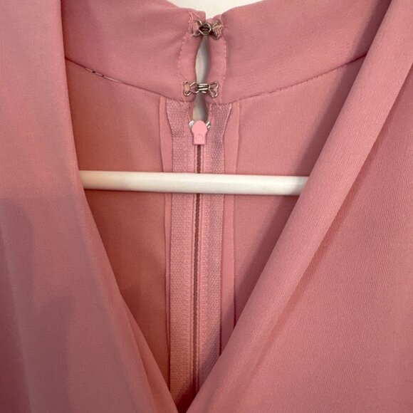 Vintage Maxi Dress Pink V Neck Sheer Sleeves Elastic Waist Embellished Waistband - Picture 4 of 5